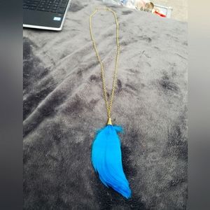 Blue Feather Golden Chain Necklace